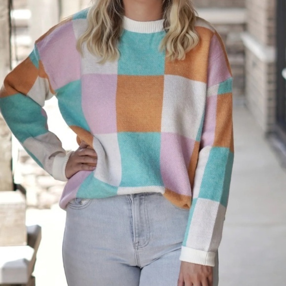 Colorful Checkered Sweater Size L